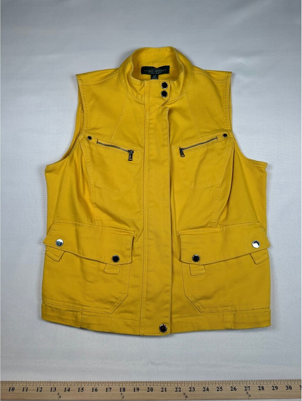 Lauren Jeans Co. Ralph Lauren Yellow Cotton Blend Utility Vest Sz Large
